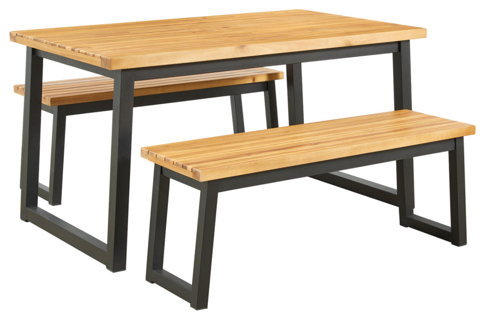 Town Wood Outdoor Dining Table Set (Set of 3) Industrial Outdoor