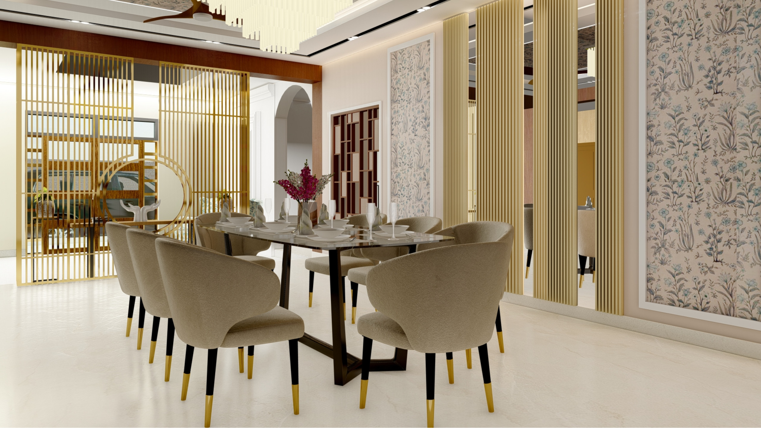 Art Deco Style Dining Room with Glamorous Gold Elements in Kingswood