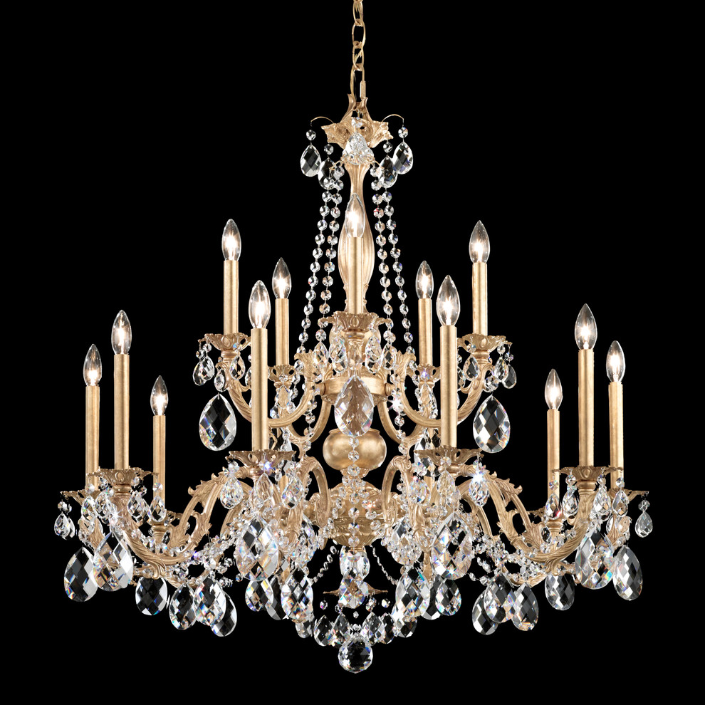 Alea 15-Light Chandelier in Parchment Gold With Clear Heritage Crystal