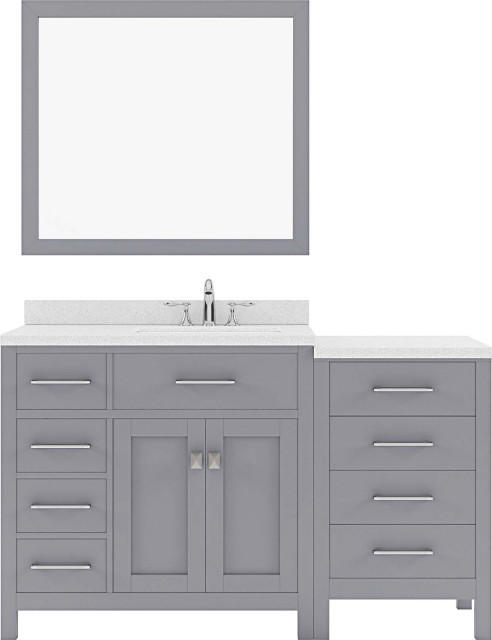 57" Single Bath Vanity in Grey with Dazzle White Top and Square Sink ...