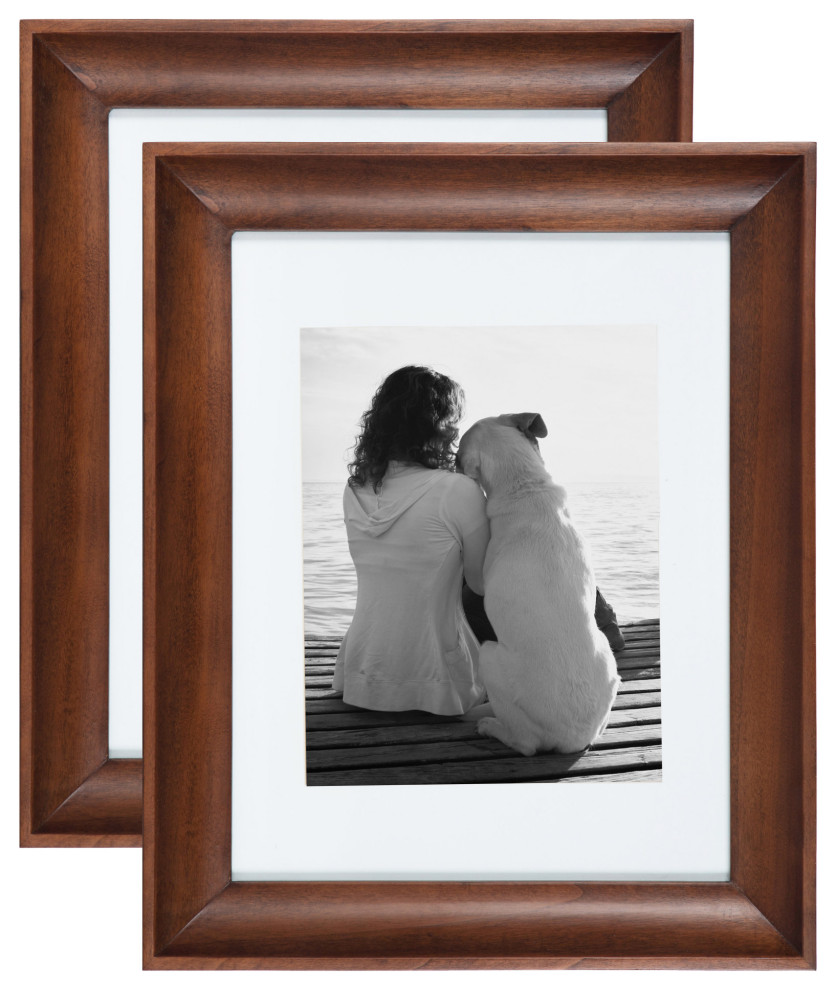 Clive Portrait Wood Wall Picture Frame, Walnut Brown 11x14 matted to