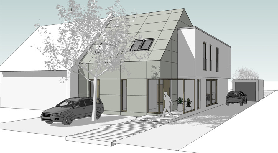 Neubau Doppelhaushälfte K - Straßenfassade