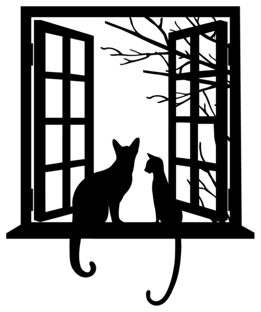 Cat looking through Window Silhouette - Contemporary 