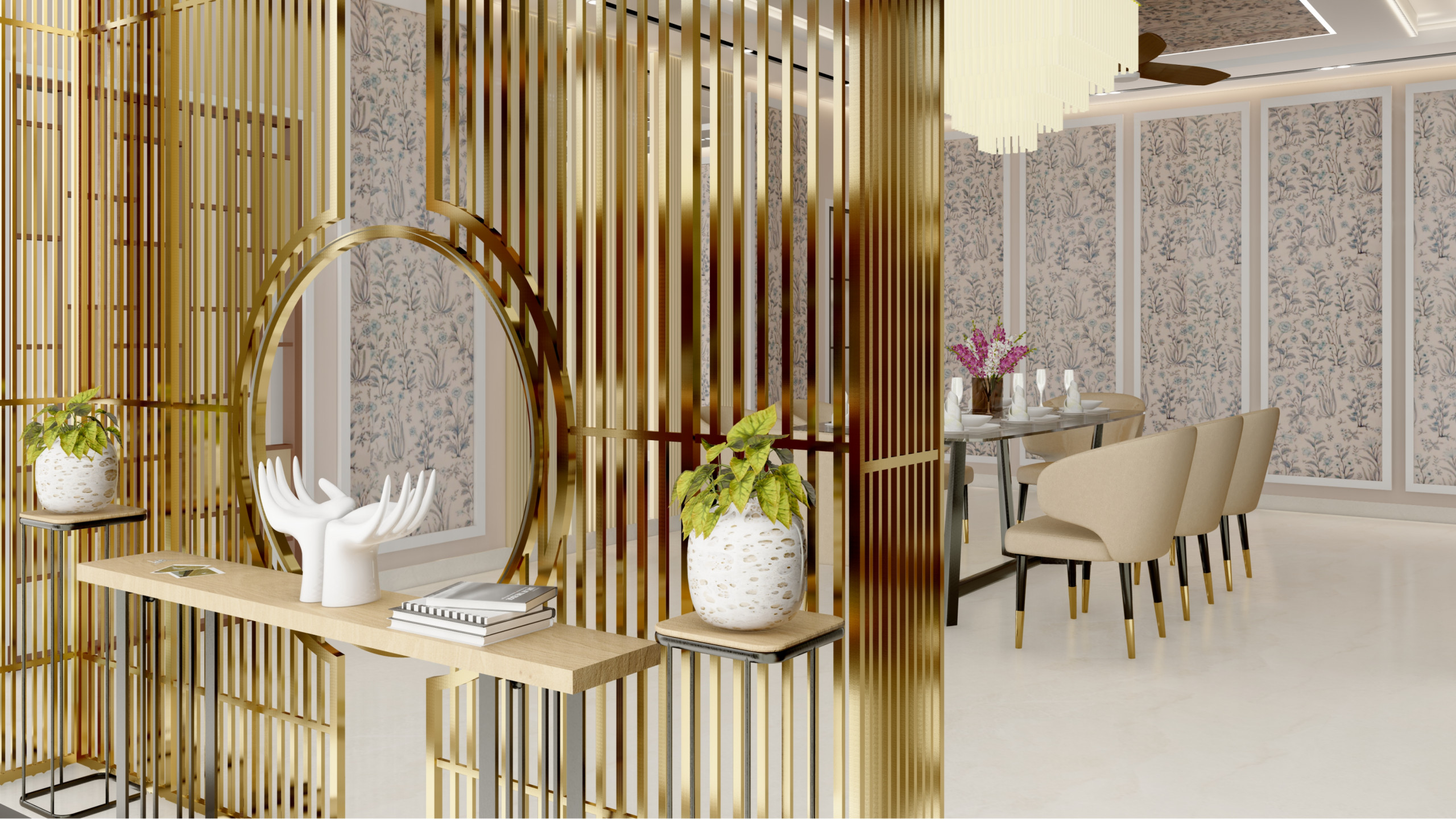 Art Deco Style Dining Room with Glamorous Gold Elements in Kingswood