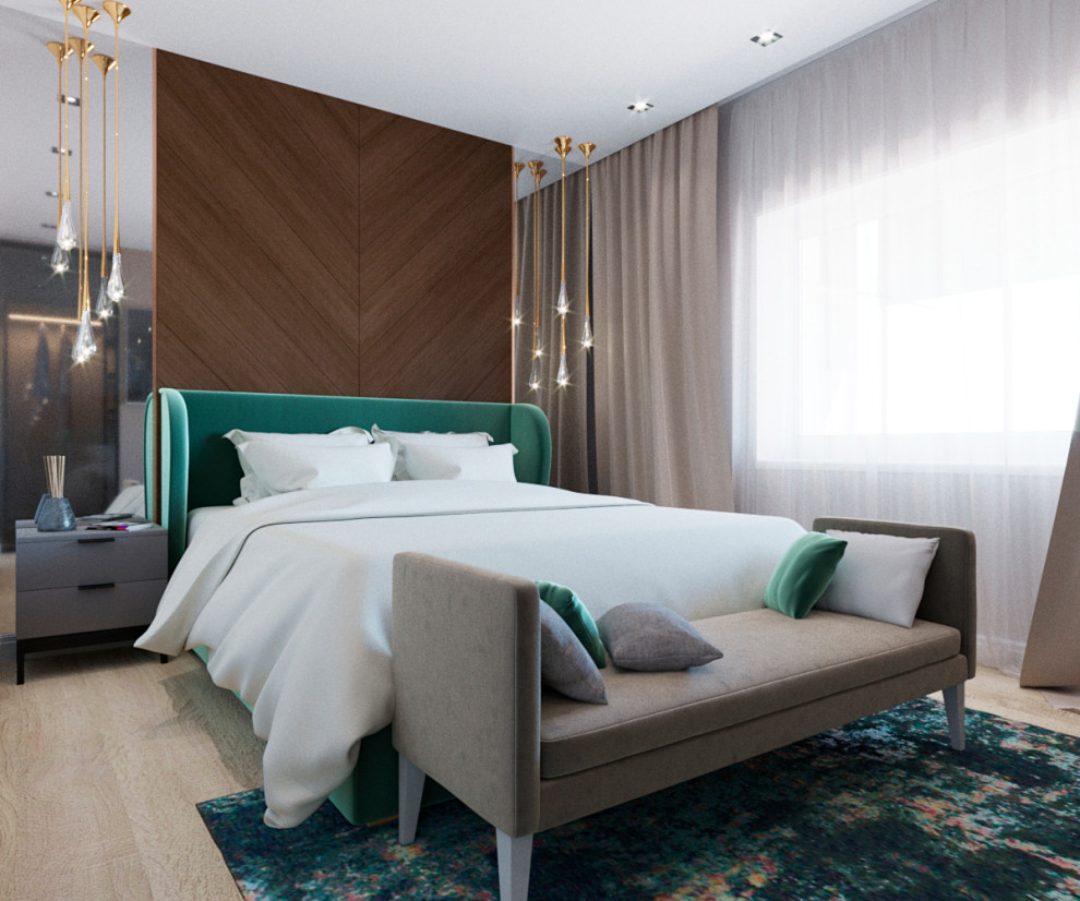 Интерьер спальни с зелеными акцентами