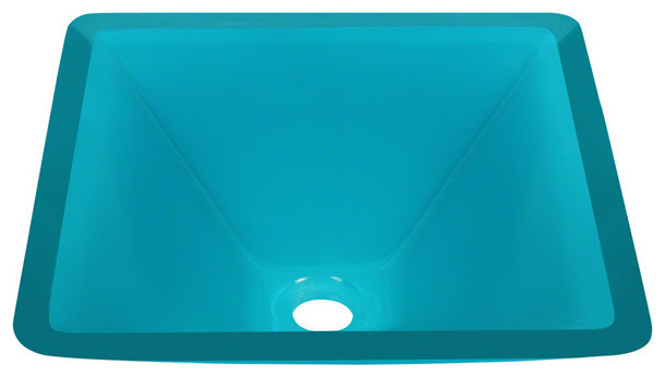 Square Colored Glass Vessel Sink, Turquoise