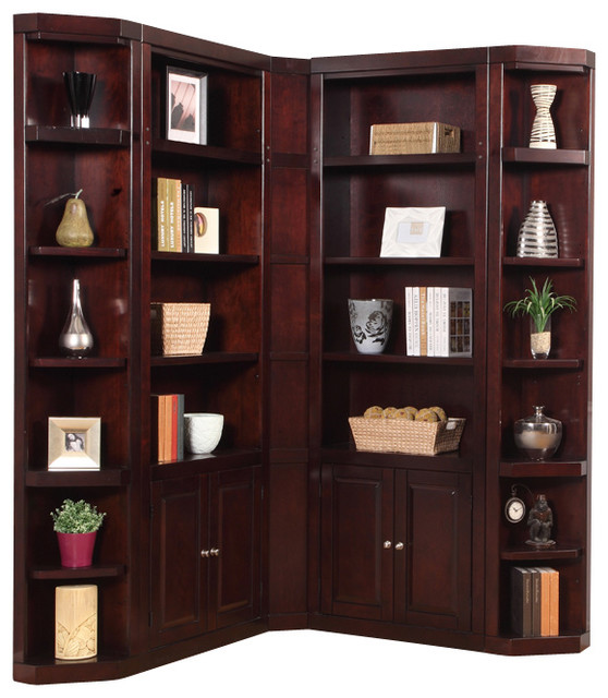 5 Piece Boston Corner Library Wall Bookcase Merlot Traditional 5 Piece Boston Corner Library Wall Bookcase Merlot