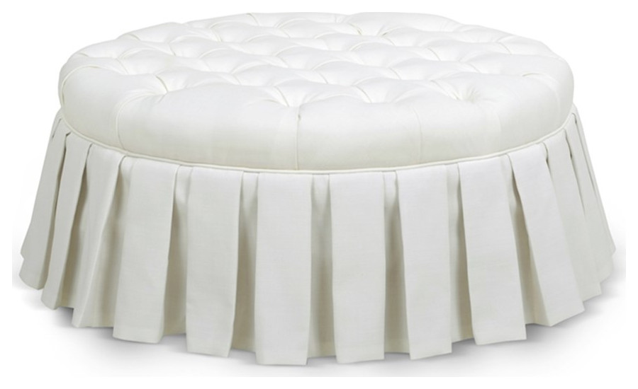 Maklaine Modern Tufted Cocktail Ottoman with Skirt in Antique White