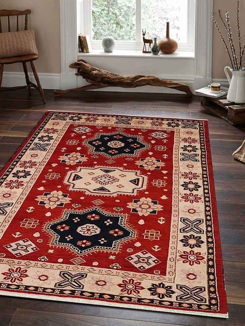 Carpets Hand Knotted Afghan Wool And Silk Kazak Area Rug Red Cream Carpets Hand Knotted Afghan Wool And Silk Kazak Area Rug Red Cream Southwestern Rugs By Get My Llc