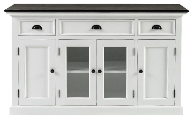 NovaSolo Halifax Mahogany Wood Buffet with 4 Doors 3 Drawers in White ...