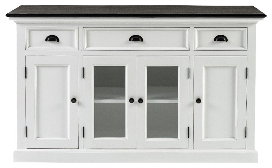 NovaSolo Halifax Mahogany Wood Buffet with 4 Doors 3 Drawers in White