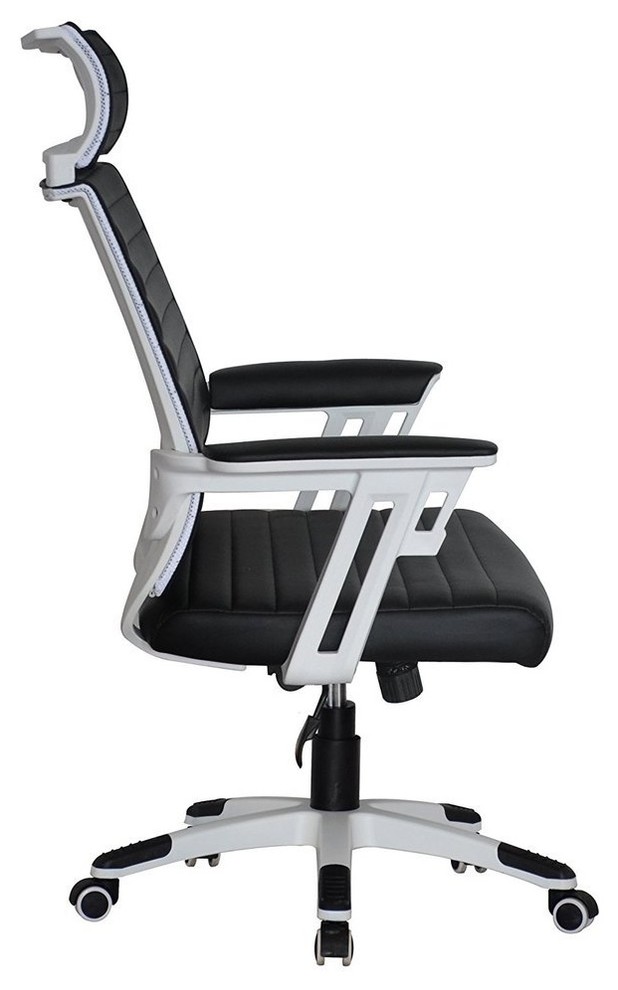 Executive Contemporary Office Chair With Attached Headrest Black Vegan Leather
