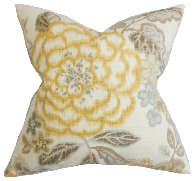 The Pillow Collection - Unai Floral Pillow Yellow - View in Your Room ...