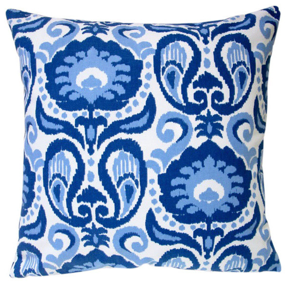 Indoor Grand Ikat Blue Or Charcoal Modern Floral Accent 20x20 Throw Pillow