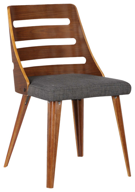 Soles Dining Chair, Walnut Wood and Charcoal Fabric - Midcentury ...