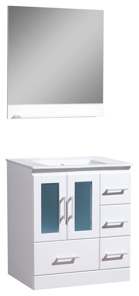 Alva 30" Bathroom Vanity With Top & Mirror, White