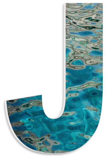 Blue Water Reflections Patterned Initial J 18" Hanging Initial, 12"x18"