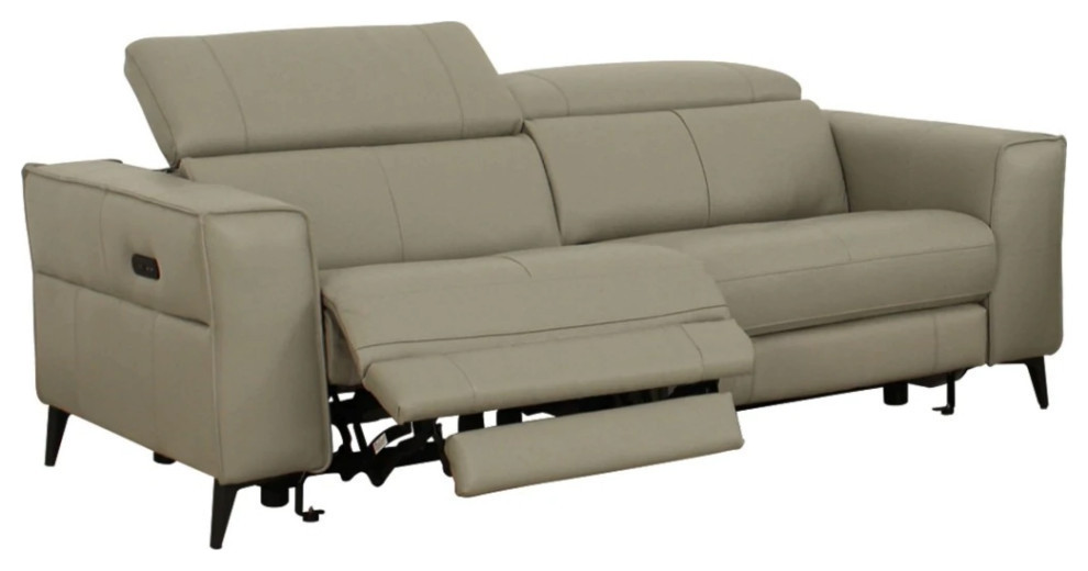 Mandy Modern Light Gray Leather Loveseat With Electric Recliners