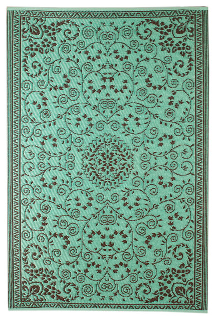 Floral Indoor\/Outdoor Rug, Recycled Plastic, Turquoise  Mediterranean  Outdoor Rugs  by 