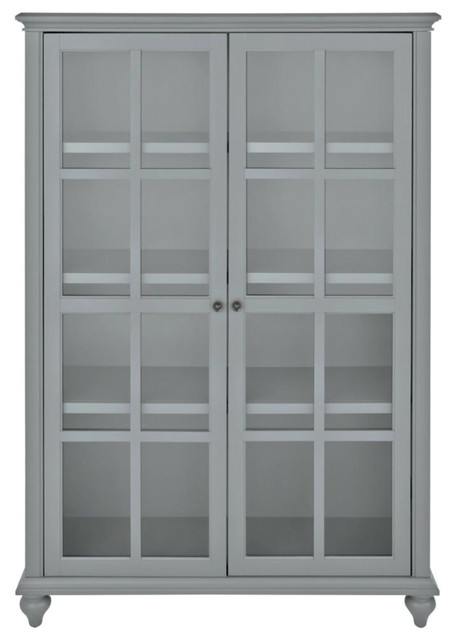 60 In H Grey Glass Door Bookcase Traditional Bookcases By