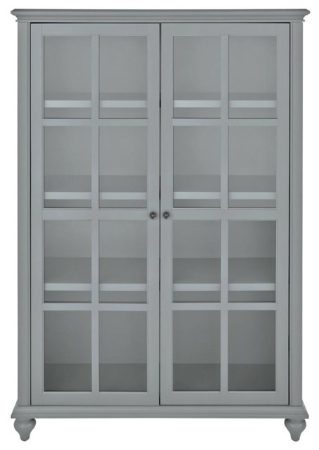 60 In H Grey Glass Door Bookcase Distressed Grey