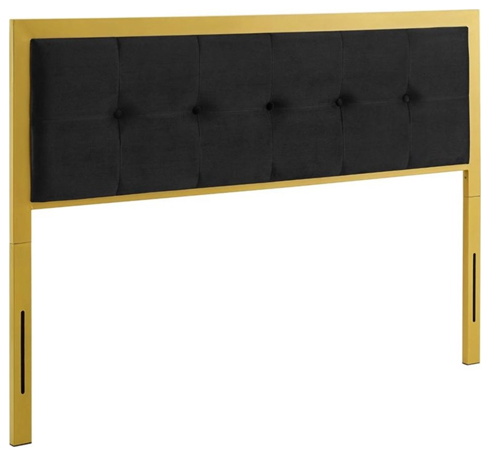 Pemberly Row Performance Velvet Tufted King Headboard in Gold and Black Headboards by