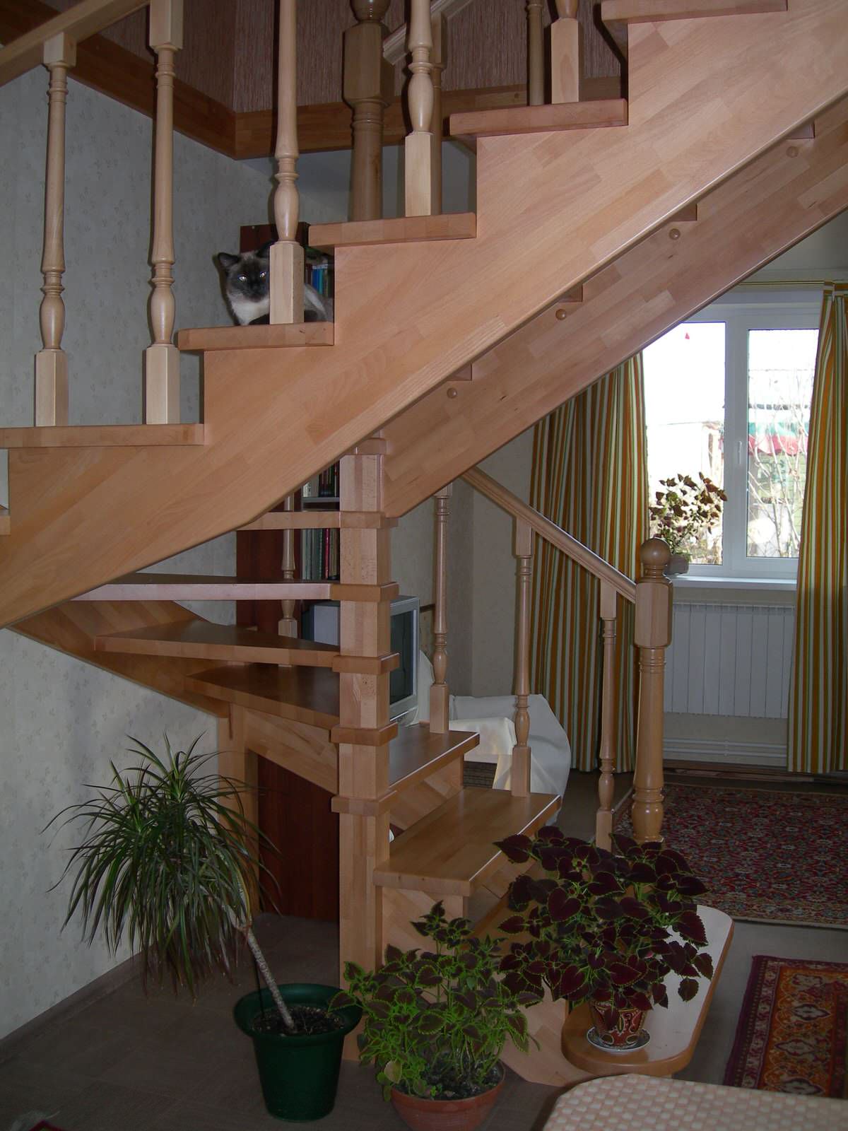 Лестница в дачном доме из дерева бук. Самара пос.Сырейка