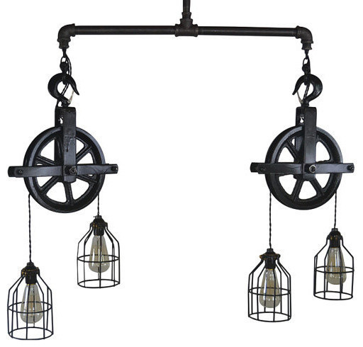 West Ninth Vintage Double Barn Pulley Ceiling Light