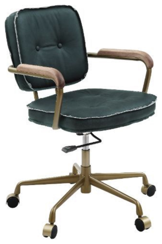 Office Chair, Emerald Green Leather Transitional Office Chairs by