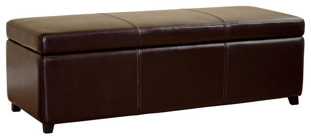 Baxton Studio Dark Brown Full Leather Storage Bench Ottoman With Stitching