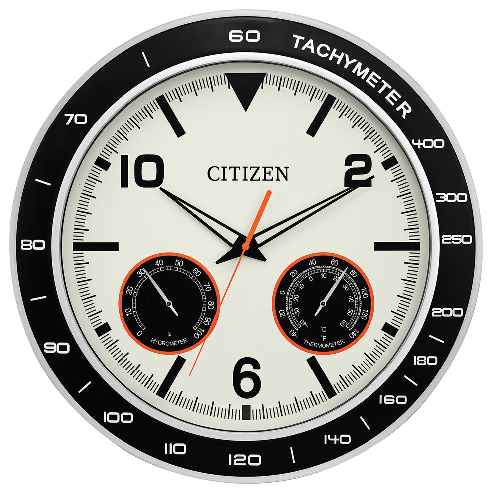 Outdoor Black And SliverTone WaterResistant Clock, With Ivory Dial