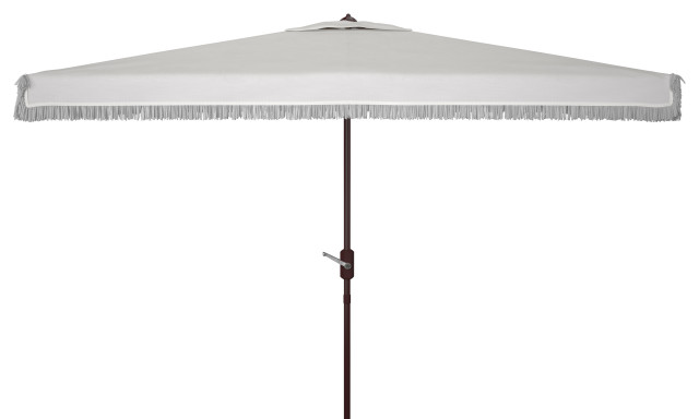Safavieh Milan Fringe 6.5'x10' Rectangle Crank Umbrella, White