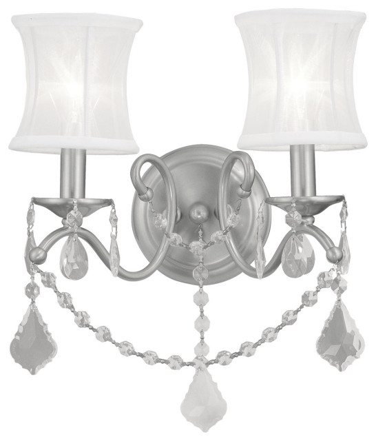 Livex 6302-91 2-Light Brushed Nickel Wall Sconce, Brushed Nickel