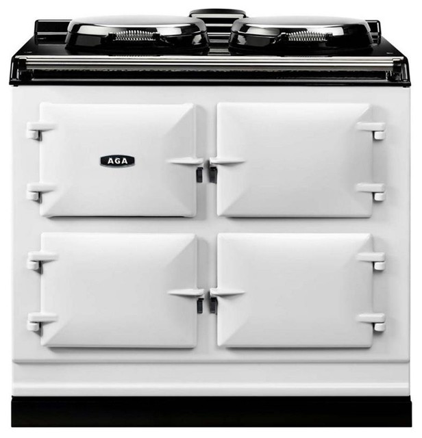 Aga Dual Control Cast Iron 3Oven Electric Range, White Contemporary