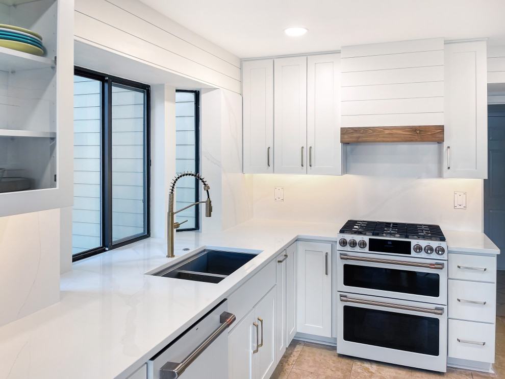 Kitchen - l-shaped kitchen idea with shaker cabinets