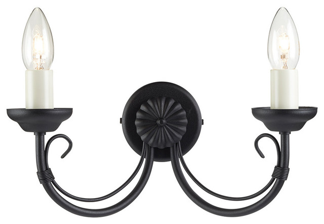 Traditional Black Double Wall Light, Wire Bound Design