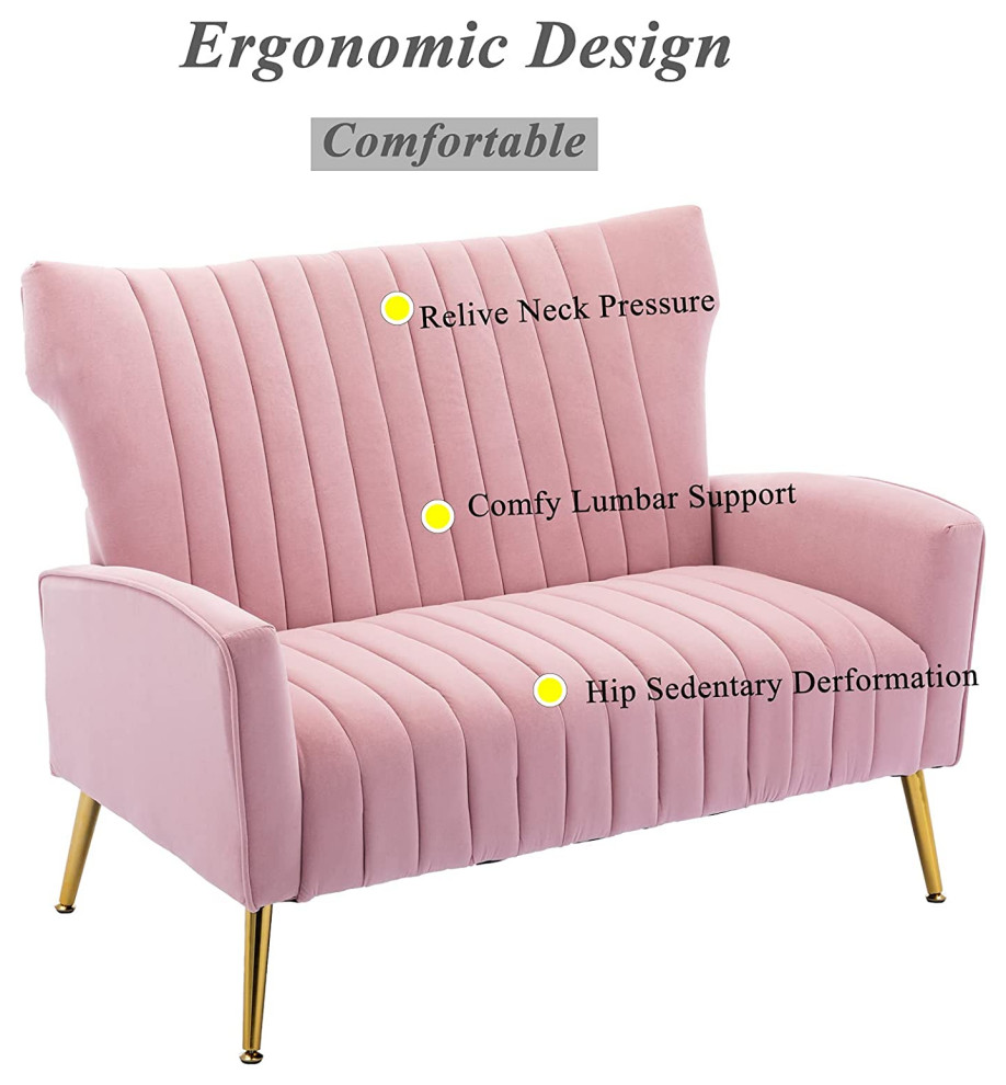 Curved Tufted Contemporary Velvet High Back Loveseat Sofa Midcentury