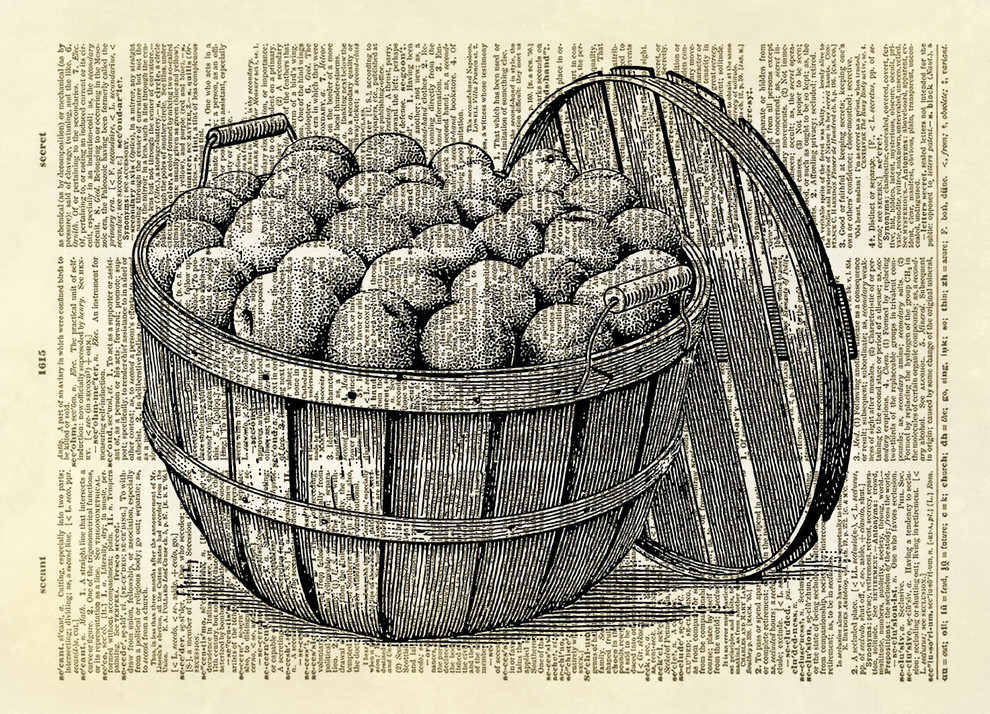 Bushel Basket Of Peaches Dictionary Art Print Farmhouse Prints And
