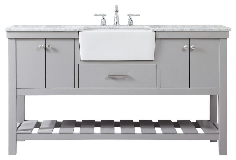 60" Single Bathroom Vanity, Gray, Vf60160Gr Transitional Bathroom