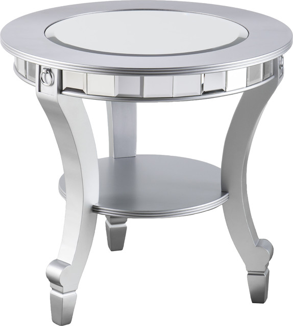 Glam Mirrored Round End Table Natural