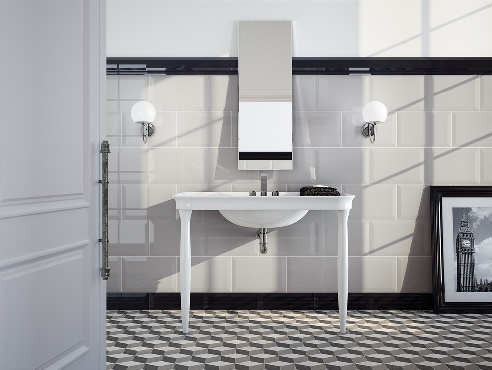Inspiration for an eclectic multicolored tile and ceramic tile bathroom remodel