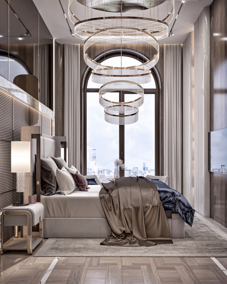 Спальня с панорамным арочным оконом