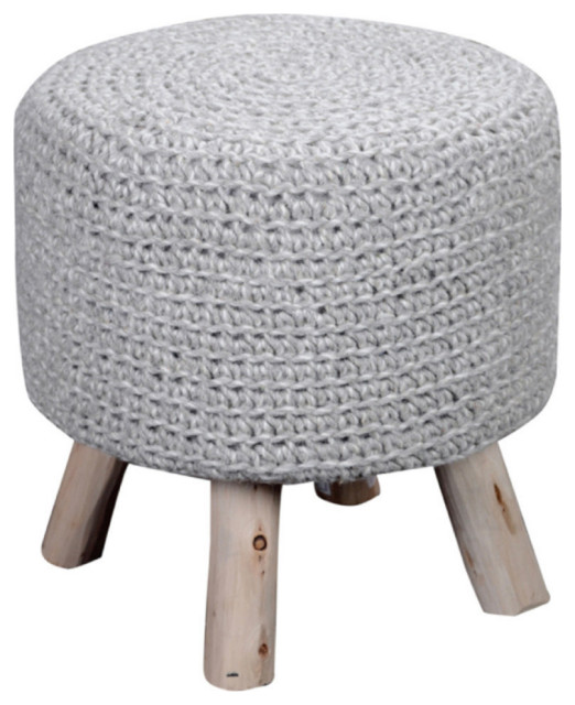 GDF Studio Pooneli Hand Knit Wool Fabric Artisan Poof-stool, Gray