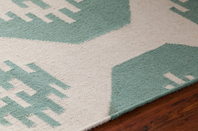 Lima Hand-Woven Flatweave Reversible Wool/Cotton Rug, White/Green 5'x7 ...