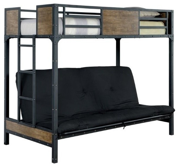Image showcasing Bowery Hill Modern Steel Metal and Wood Twin Loft Bed in Black ...