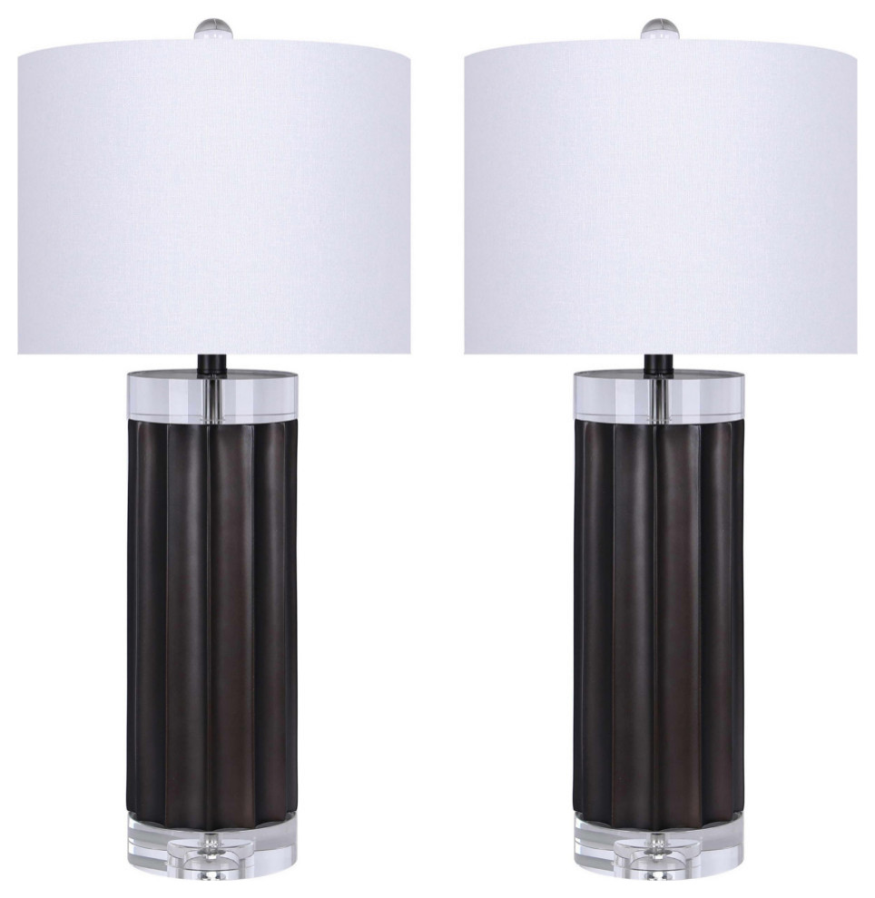29" Dark Gray Lustre Polyresin Table Lamp With Ribbed Base, Set of 2