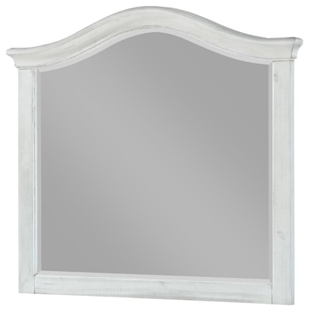 Modus Ella Solid Wood Beveled Glass Mirror in Weathered White Wash