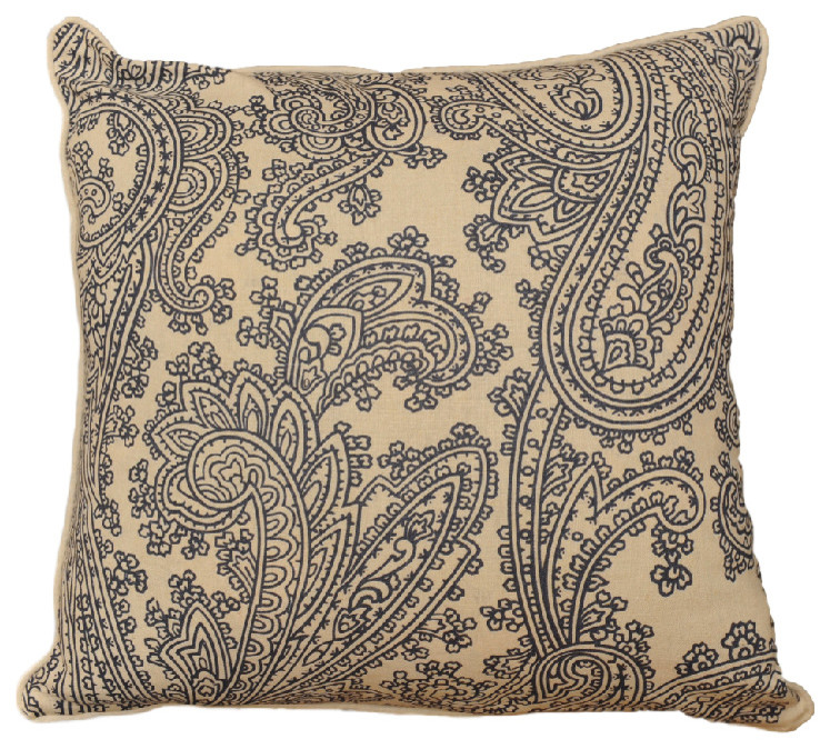 Paisley Blue Linen Decorative Pillow