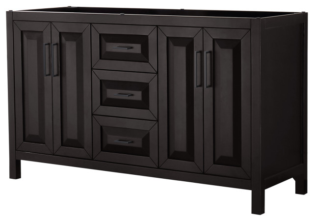 Daria 60" Double Vanity, Dark Espresso, No Top, No Sink, Matte Black ...