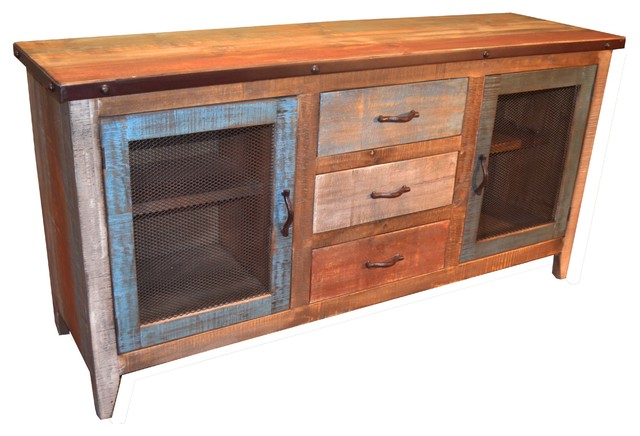 Bayshore Wood Sideboard With Metal Door Panels And 3 Drawers Beach Style Buffets And Sideboards By Crafters And Weavers